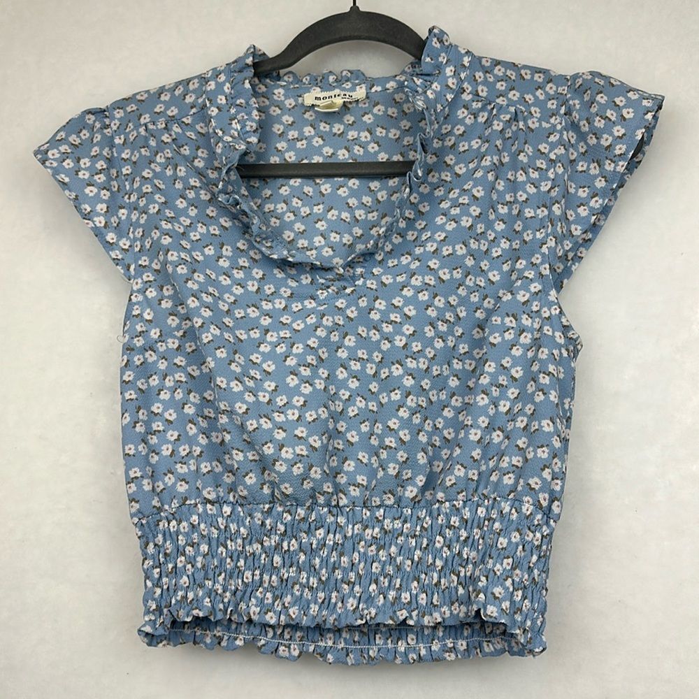 Monteau Los Angeles Floral Cropped Top Sz Small Smocked Waist